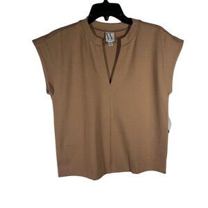 Worthington Short Sleeve V-Neck Top Women's Small Tan Rayon/Nylon Blend NEW‎